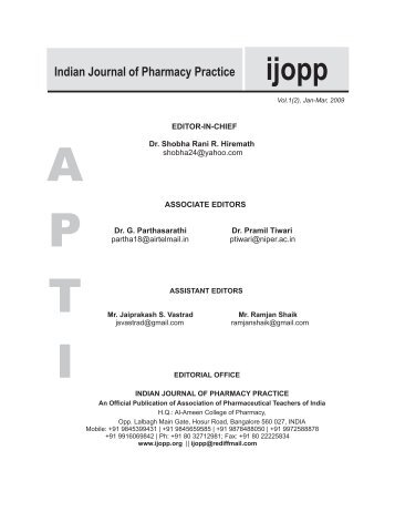 IJOPP Vol.2(1), Jan-Mar, 2009 - Indian Journal of Pharmacy Practice