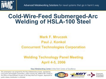 Cold-Wire-Feed Submerged-Arc Welding of HSLA-100 Steel - NSRP