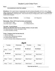 Student Lunch Order Form