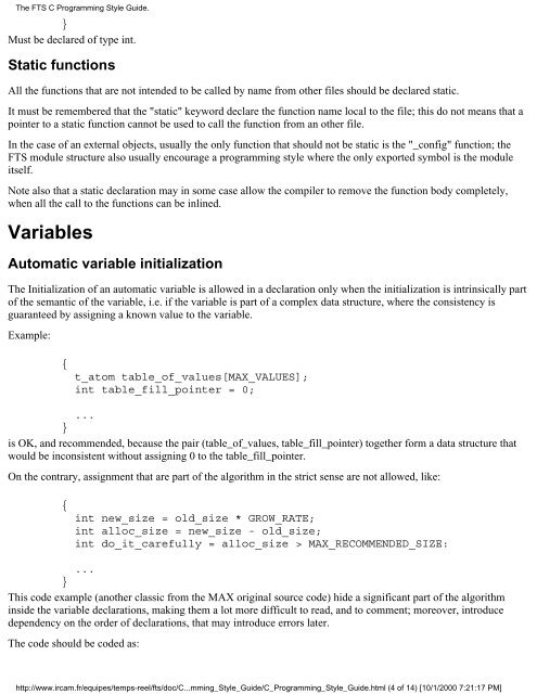 The FTS C Programming Style Guide. - Literate Programming