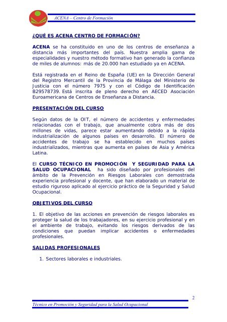 TÉCNICO EN PROMOCIÓN Y SEGURIDAD PARA LA SALUD OCUPACIONAL