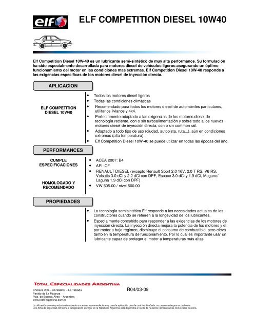 elf competition diesel 10w40 - Distribuidor de Autopartes Zona Norte