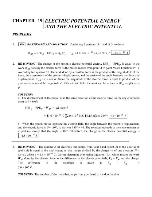 Chapter 19 Electric Potential Energy And The