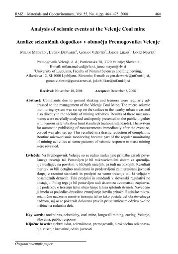 Analysis of seismic events at the Velenje Coal mine Analize ... - RMZ