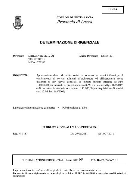 Determina di approvazione - Comune di Pietrasanta