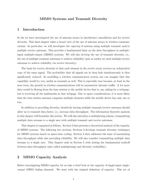 MIMO Systems and Transmit Diversity 1 Introduction 2 MIMO ...