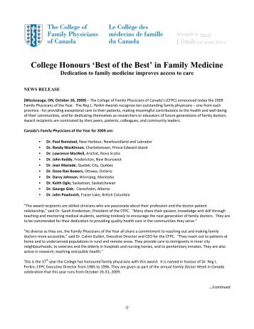 2009 Canada's Family Physicians of the Year - The College of ...