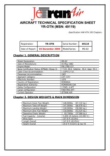 aircraft technical specification sheet yr-otn (msn: 49119) - Jetran Air