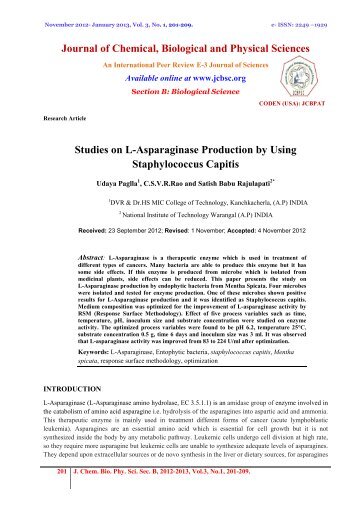 Studies on L-Asparaginase Production by Using Staphylococcus ...