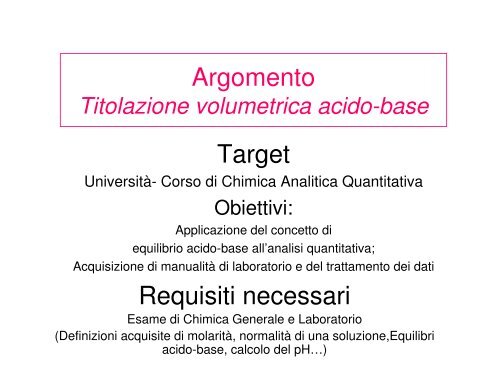 Argomento Target Requisiti necessari