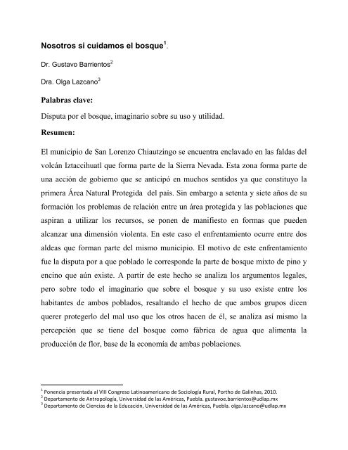 Nosotros si cuidamos el bosque Palabras clave: Disputa por ... - alasru