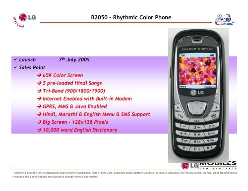 B2050 Ã¢Â€Â“ Rhythmic Color Phone - LG Mobiles
