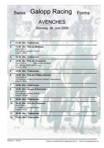 28. Juni 2009 AVENCHES Rennen 2 - Galopp Racing Forms