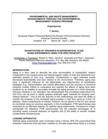 Quantitation of Organics in Supercritical Fluid Aging Experiments ...