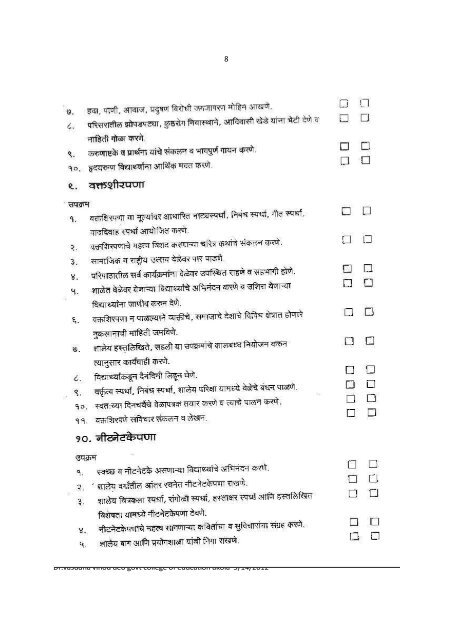 check list value education 1 - Chinmaya Sanskar