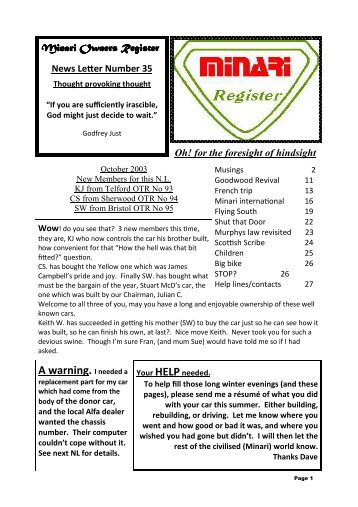 Newsletter 35 - October 2003