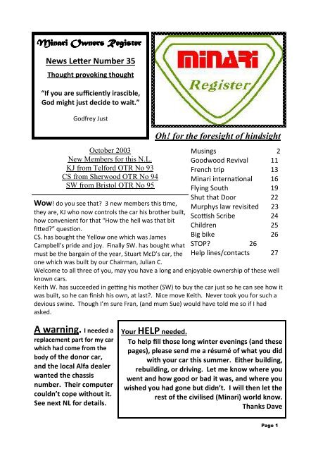 Newsletter 35 - October 2003