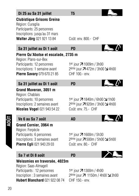 Programme des courses 2010 - Club Alpin Suisse Section Jaman