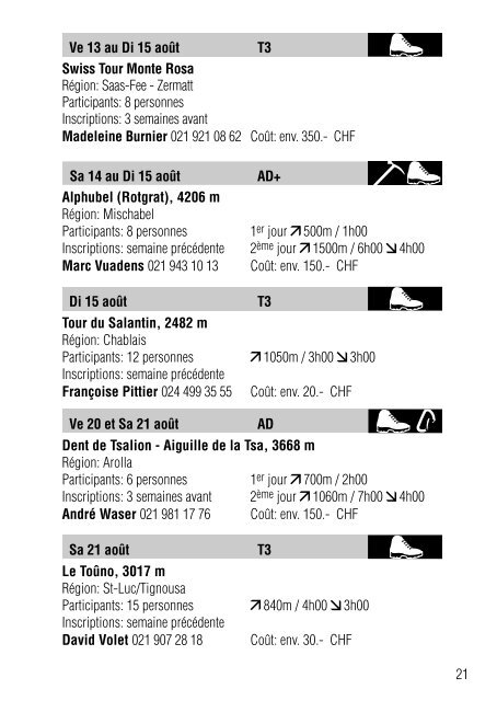 Programme des courses 2010 - Club Alpin Suisse Section Jaman