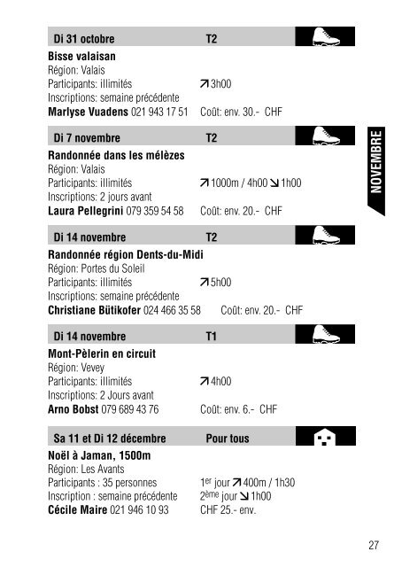 Programme des courses 2010 - Club Alpin Suisse Section Jaman