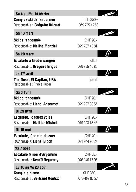 Programme des courses 2010 - Club Alpin Suisse Section Jaman