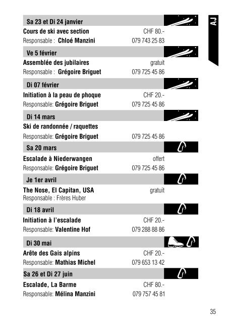 Programme des courses 2010 - Club Alpin Suisse Section Jaman