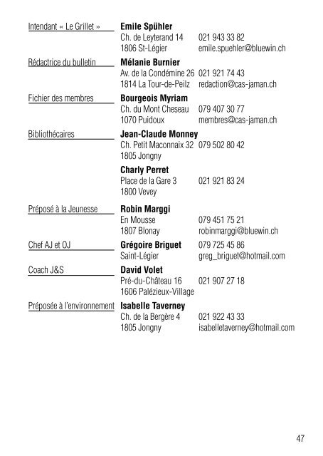 Programme des courses 2010 - Club Alpin Suisse Section Jaman