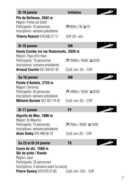 Programme des courses 2010 - Club Alpin Suisse Section Jaman