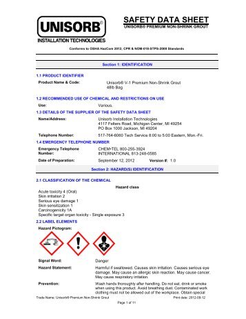 SAFETY DATA SHEET - Unisorb Installation Technologies