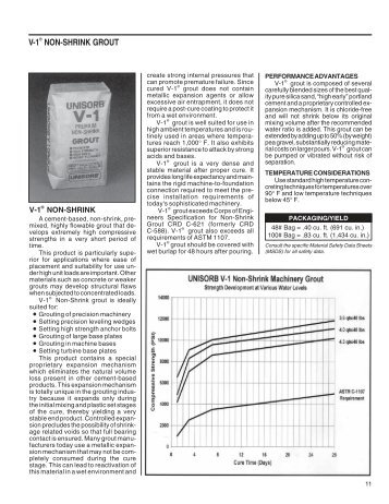 V-1Â® NON-SHRINK GROUT - Unisorb Installation Technologies