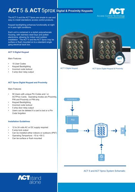 ACT ACTProx HS-B Access control cards/ tags/ fobs product datasheet
