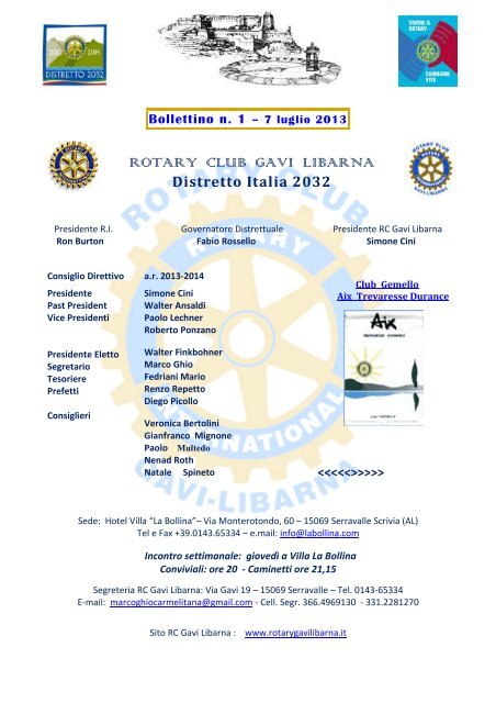 Boll n. 1 - 7 luglio 2013 - Rotary Gavi Libarna