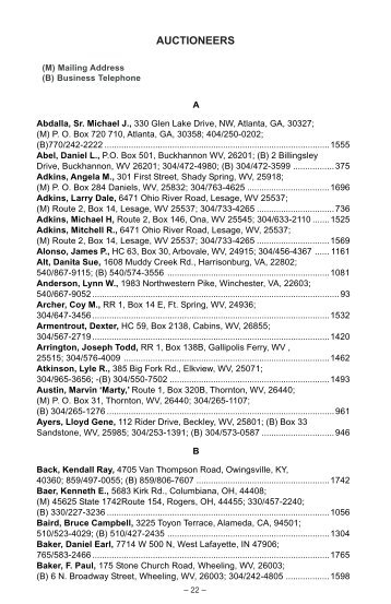 Auctioneers List - West Virginia Department of Agriculture