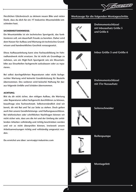 AUFBAUANLEITUNG ASSEMBLY INSTRUCTIONS ... - YT Industries