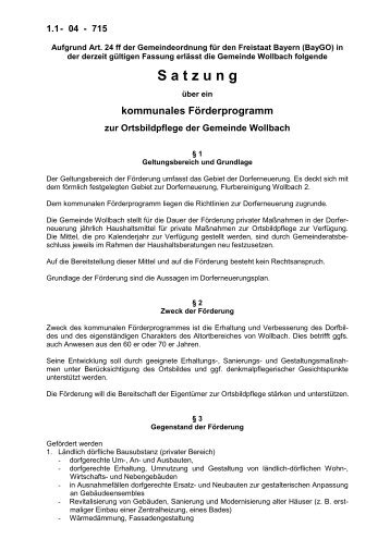 Kommunales FÃ¶rderprogramm - Gemeinde Wollbach