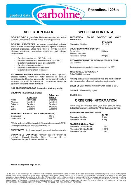 product data - StonCor Africa