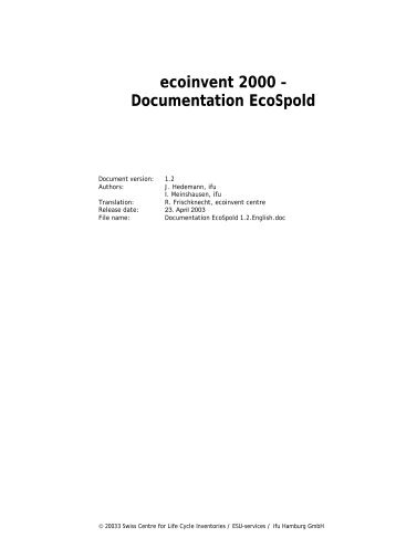 Documentation EcoSpold 1.2 - EcoInvent