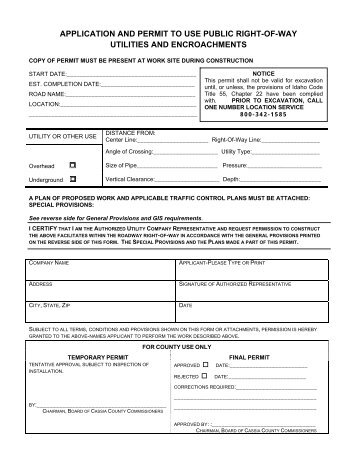 Application and Permit to use Public Right of Way - Cassia County ...