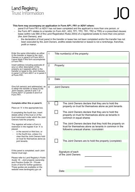 Form JO Land Registry