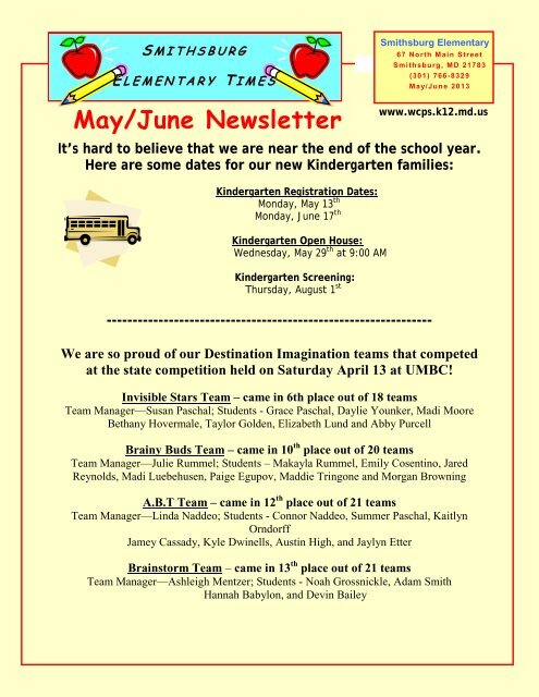 May/June Newsletter - Washington County, MD Public Schools