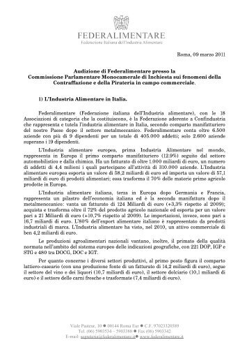 Audizione di Federalimentare presso la Commissione Parlamentare ...