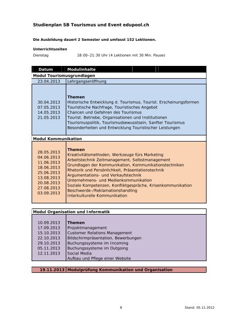 Sachbearbeiterin/Sachbearbeiter Tourismus und Event edupool.ch