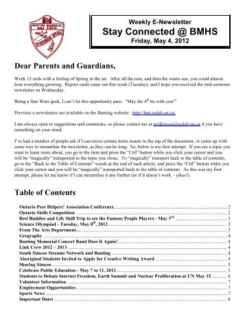 Weekly Newsletter May 4, 2012 - Banting Memorial High School