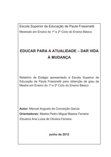 educar para a atualidade â dar vida Ã  mudanÃ§a - RepositÃ³rio ...