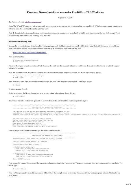 Exercises: Nessus Install and use under FreeBSD: ccTLD ... - PacNOG