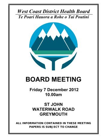 BOARD MEETING - West Coast District Health Board