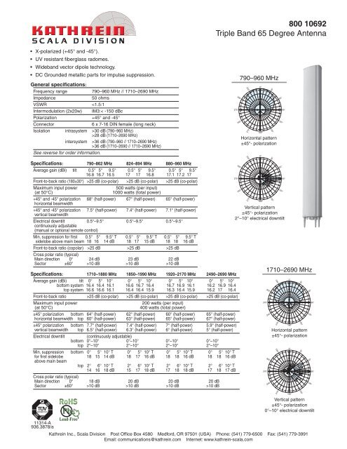 800 10692 Triple Band 65 Degree Antenna - Kathrein Scala Division