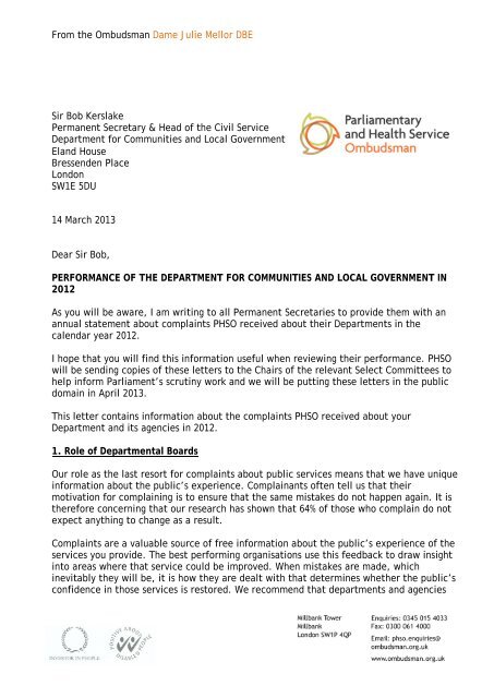 Department for Communities and Local Government - Complaints ...