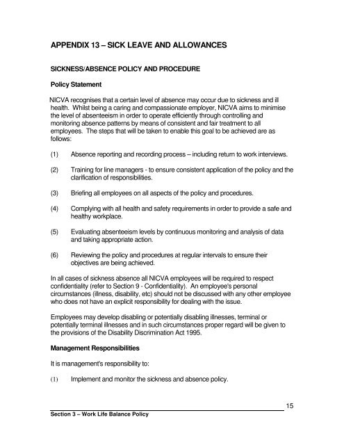 APPENDIX 13 â SICK LEAVE AND ALLOWANCES - Nicva