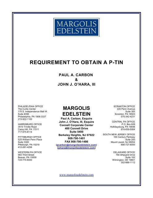 REQUIREMENT TO OBTAIN A P-TIN - Margolis Edelstein